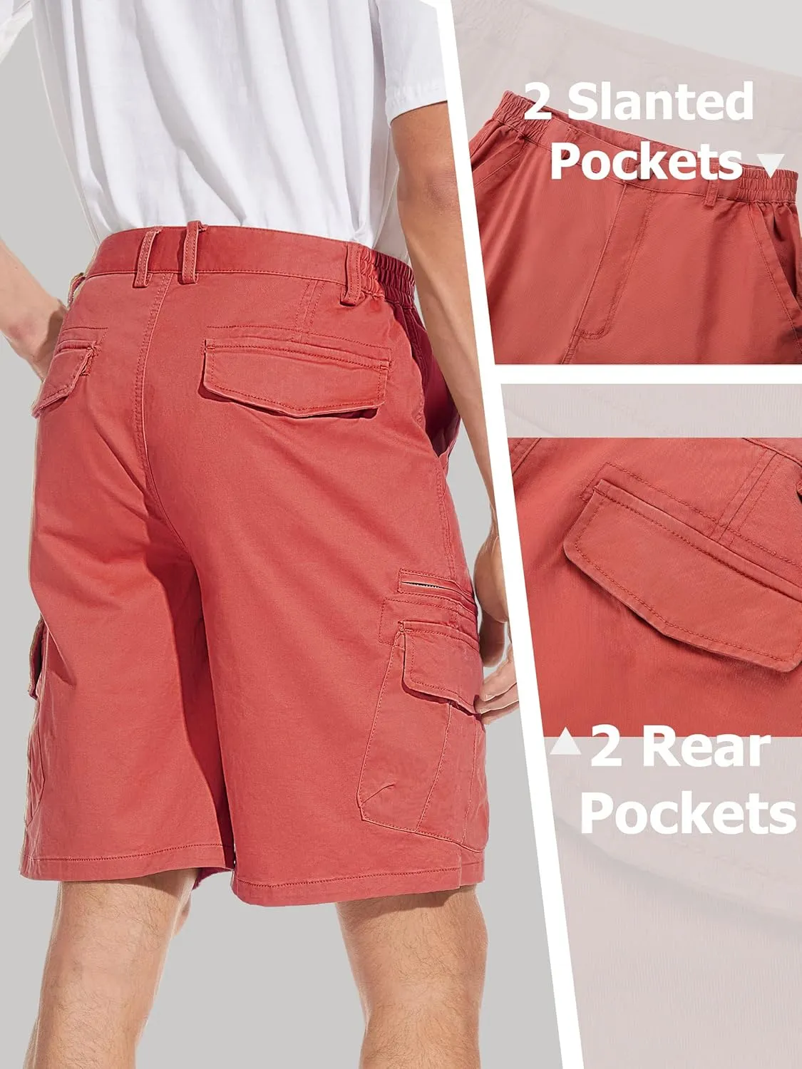 TACVASEN Men's Cargo Short 7 Pockets Comfortable Cotton Elastic Waist Causal Work Shorts