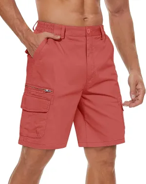 TACVASEN Men's Cargo Short 7 Pockets Comfortable Cotton Elastic Waist Causal Work Shorts