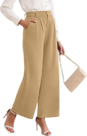 TASAMO Women High Waist Wide Leg Pants Elastic Waisted in The Back Office Business Casual Work Trousers Straight Suit Pants