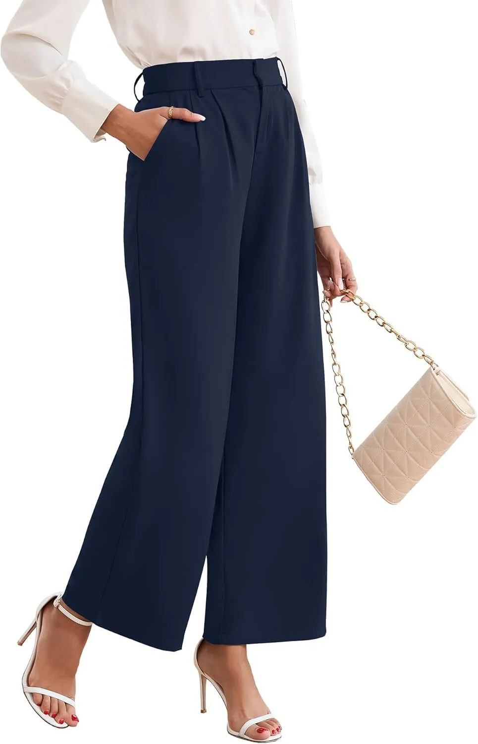 TASAMO Women High Waist Wide Leg Pants Elastic Waisted in The Back Office Business Casual Work Trousers Straight Suit Pants