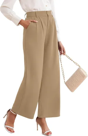 TASAMO Women High Waist Wide Leg Pants Elastic Waisted in The Back Office Business Casual Work Trousers Straight Suit Pants