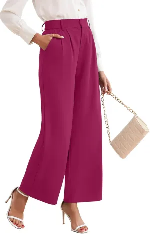 TASAMO Women High Waist Wide Leg Pants Elastic Waisted in The Back Office Business Casual Work Trousers Straight Suit Pants