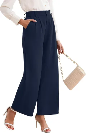 TASAMO Women High Waist Wide Leg Pants Elastic Waisted in The Back Office Business Casual Work Trousers Straight Suit Pants