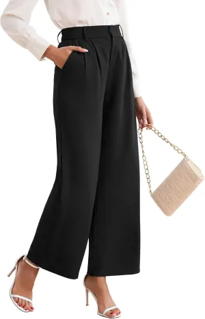 TASAMO Women High Waist Wide Leg Pants Elastic Waisted in The Back Office Business Casual Work Trousers Straight Suit Pants