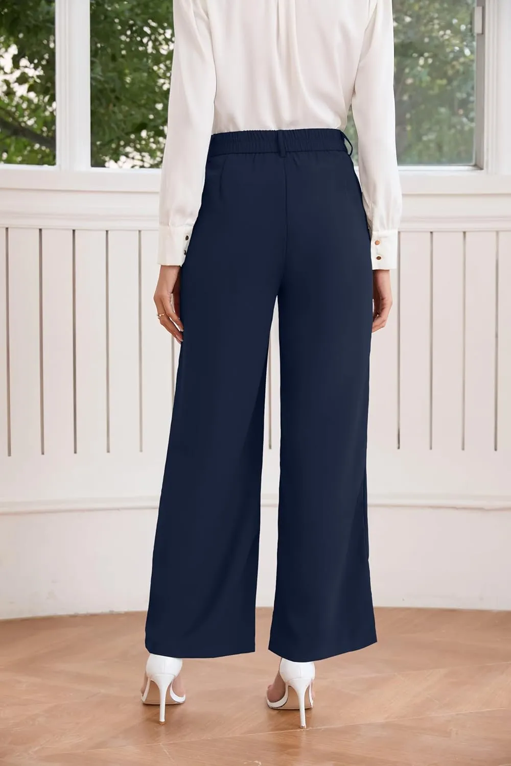 TASAMO Women High Waist Wide Leg Pants Elastic Waisted in The Back Office Business Casual Work Trousers Straight Suit Pants