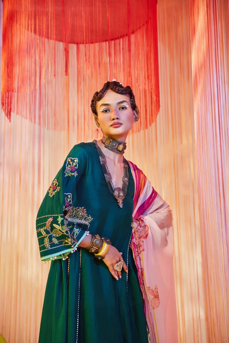Teal Green Side Kali Kurta Set