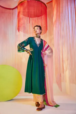 Teal Green Side Kali Kurta Set