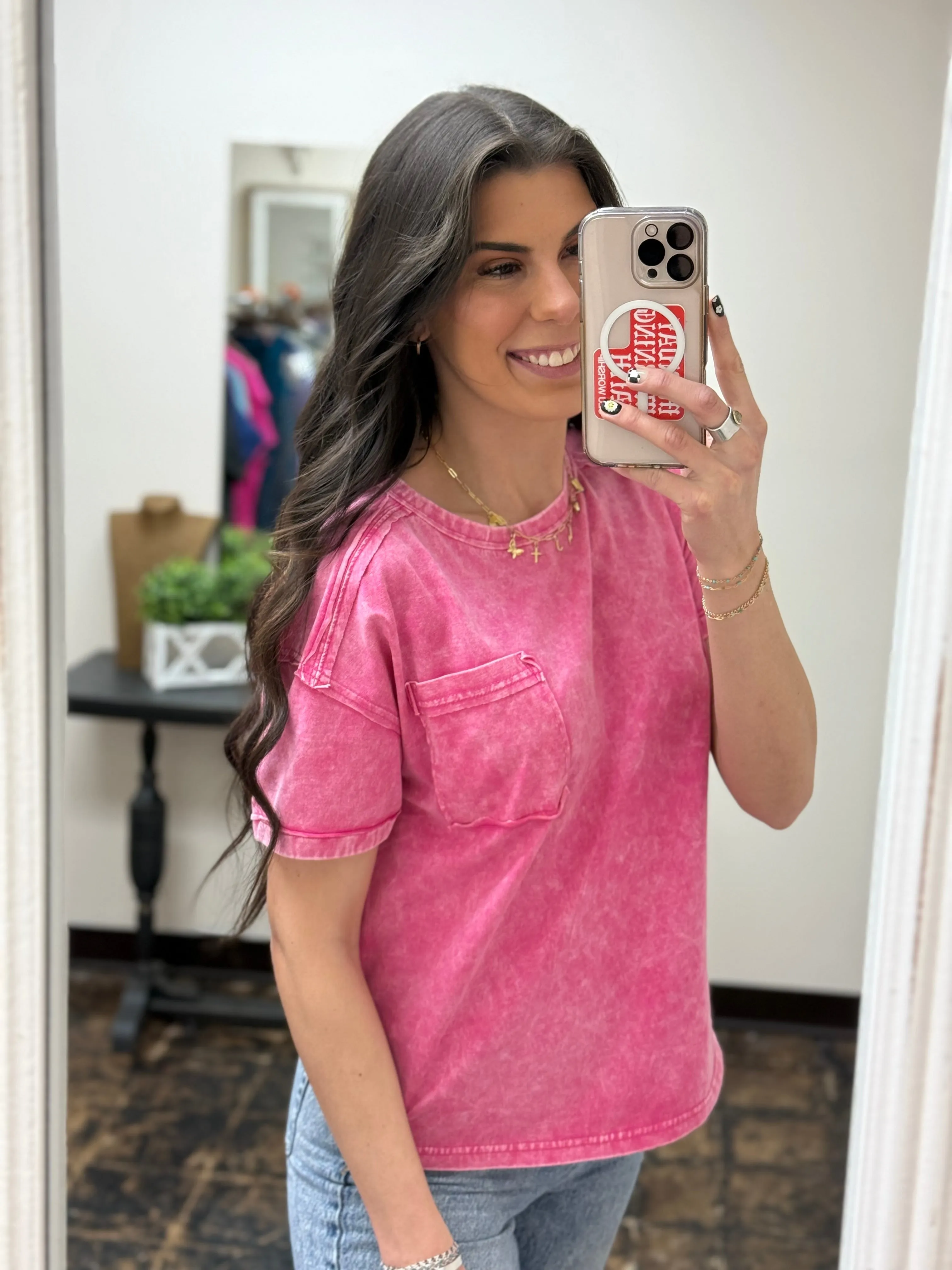The Molly Acid Wash Tee - Hot Pink