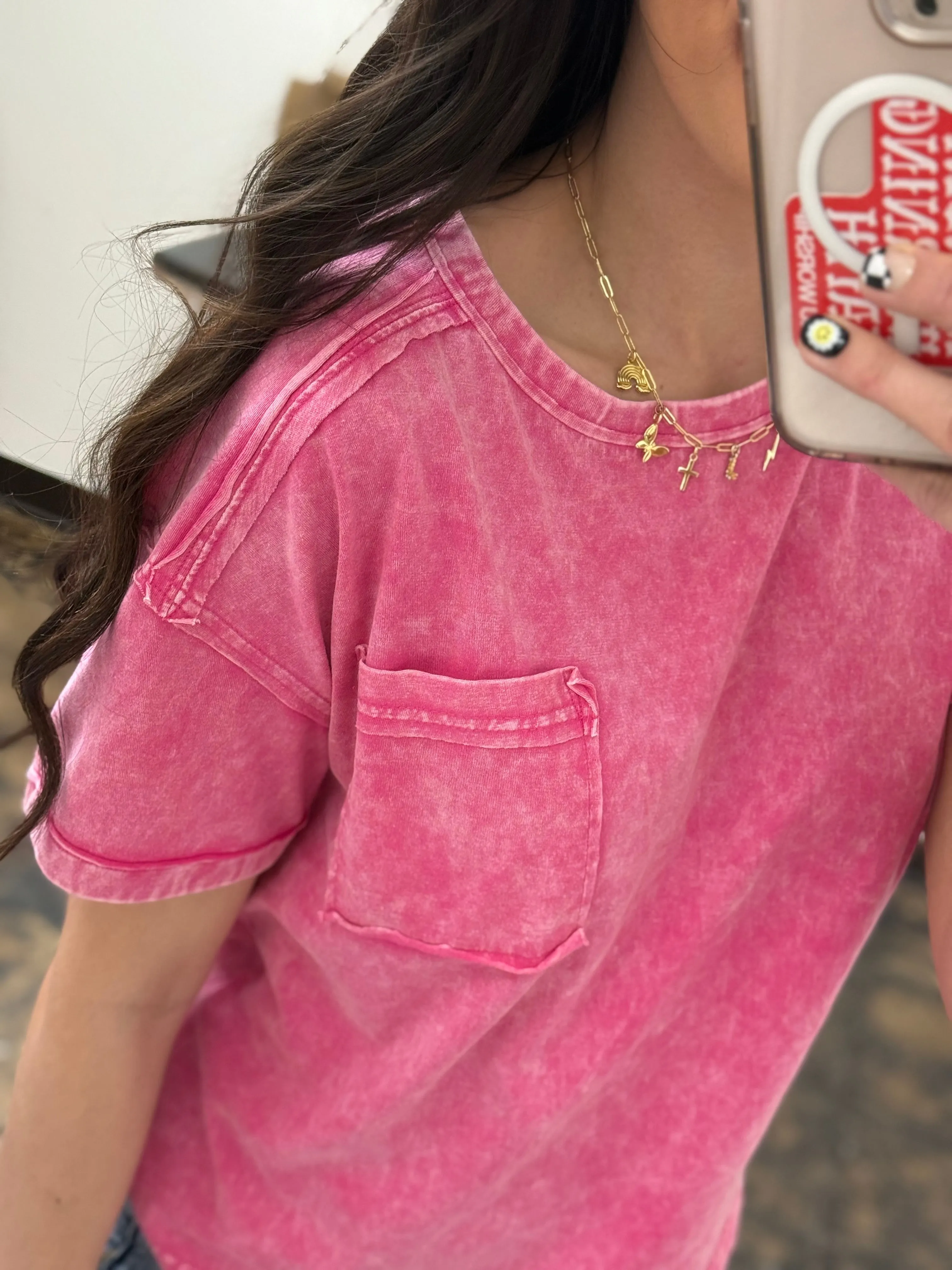 The Molly Acid Wash Tee - Hot Pink