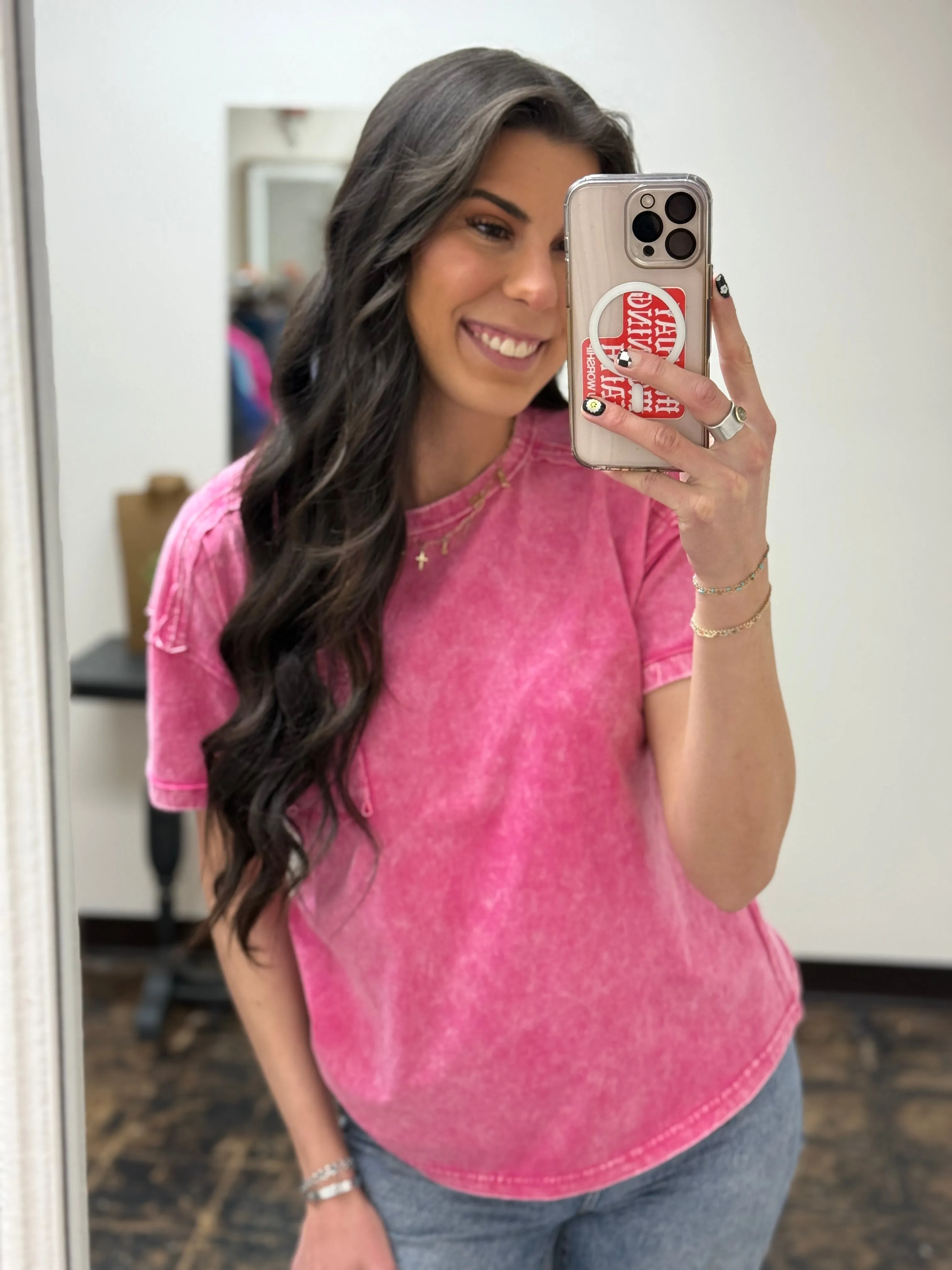 The Molly Acid Wash Tee - Hot Pink