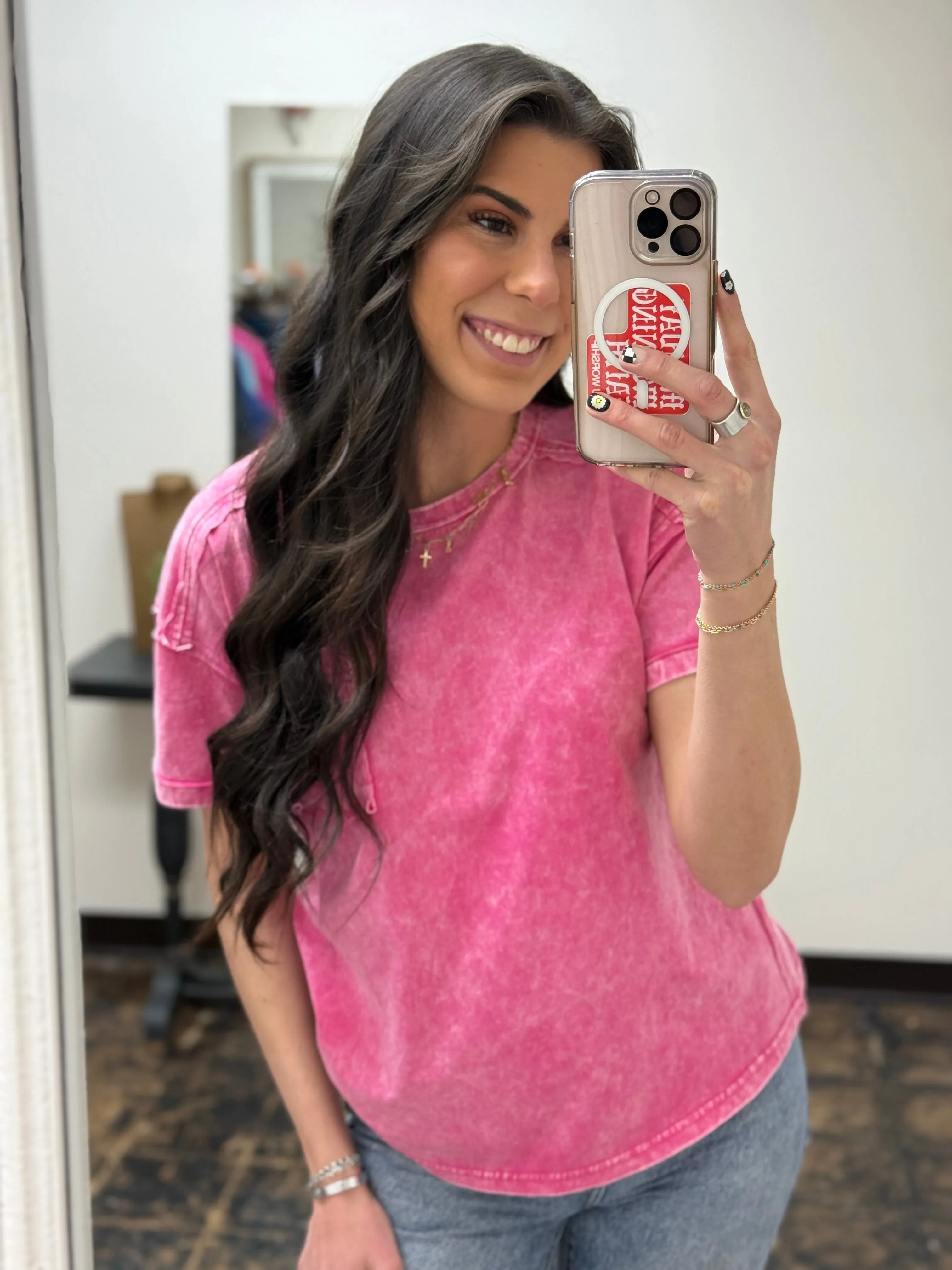 The Molly Acid Wash Tee - Hot Pink