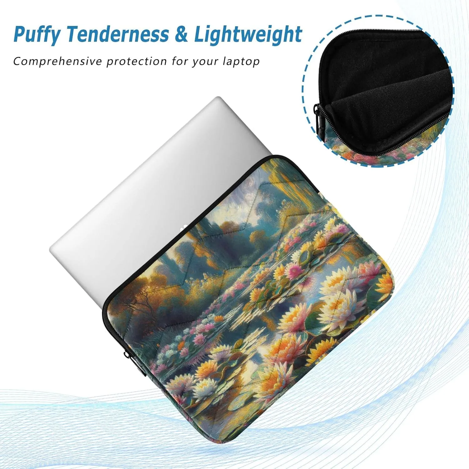 Thin Laptop Bag Durable Computer Carrying Bag Lotus Flower Waterproof Briefcase Bag