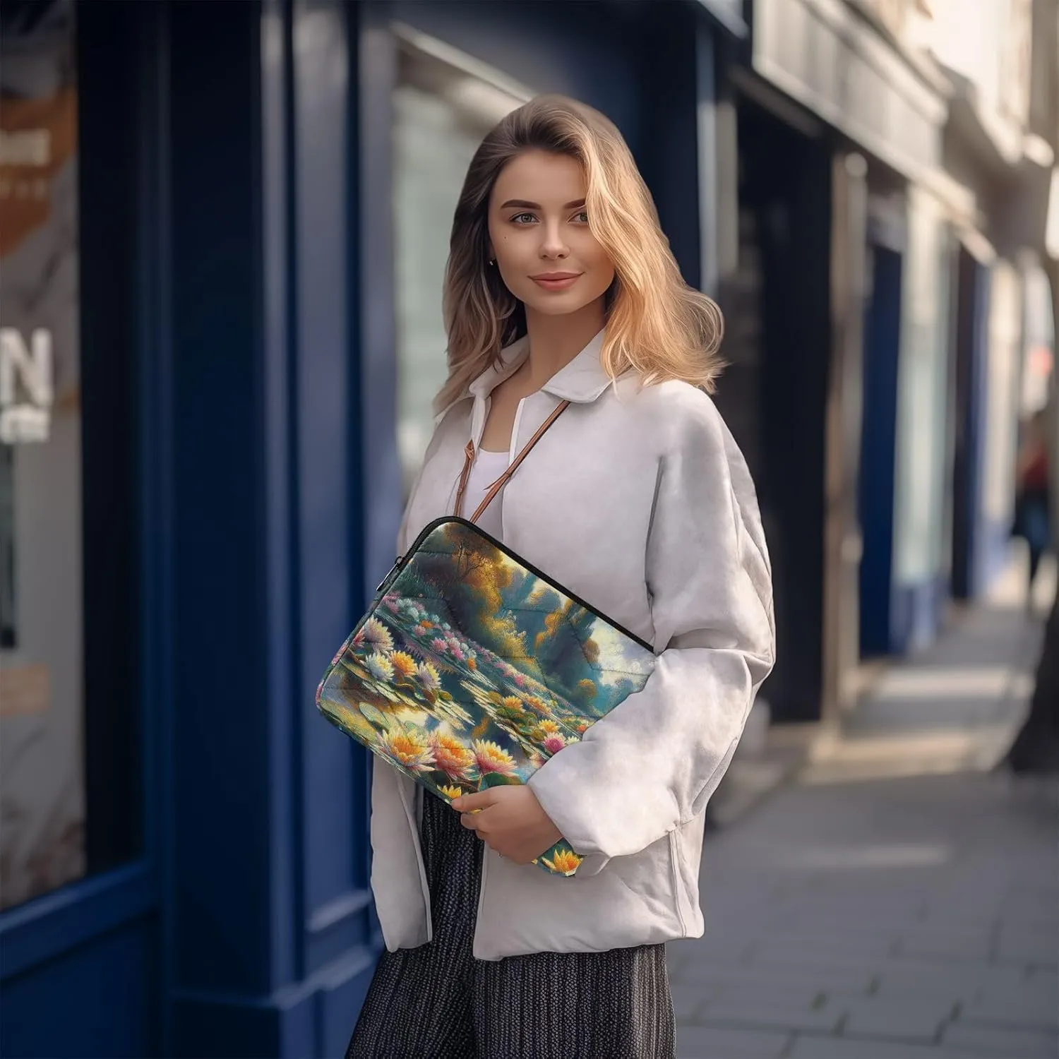 Thin Laptop Bag Durable Computer Carrying Bag Lotus Flower Waterproof Briefcase Bag