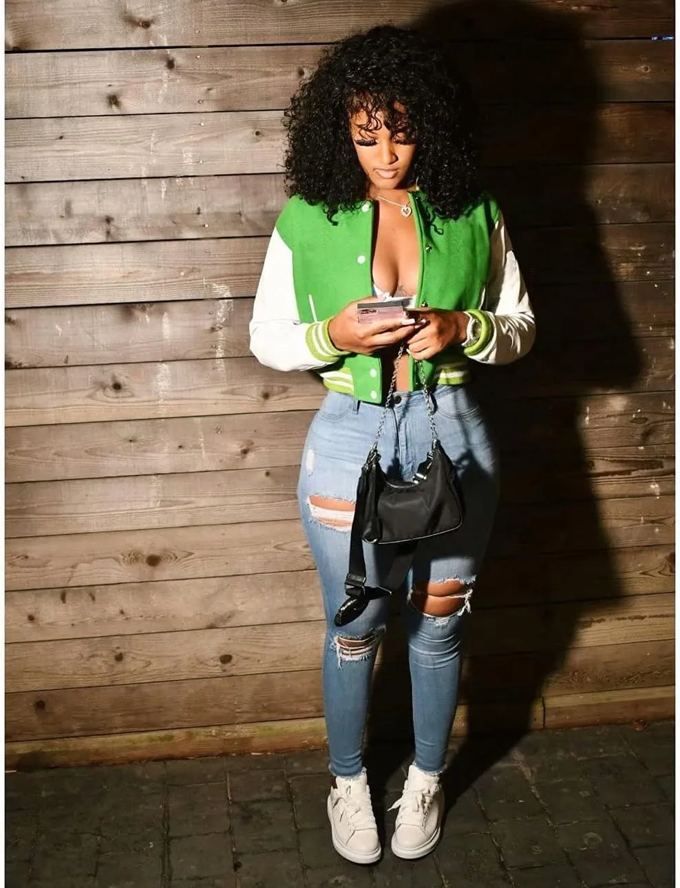 ThusFar Women Denim Distressed Jacket Puff Sleeve Ripped Pockets Vintage Washed Classic Button Up Cropped Destroyed Jean Coat