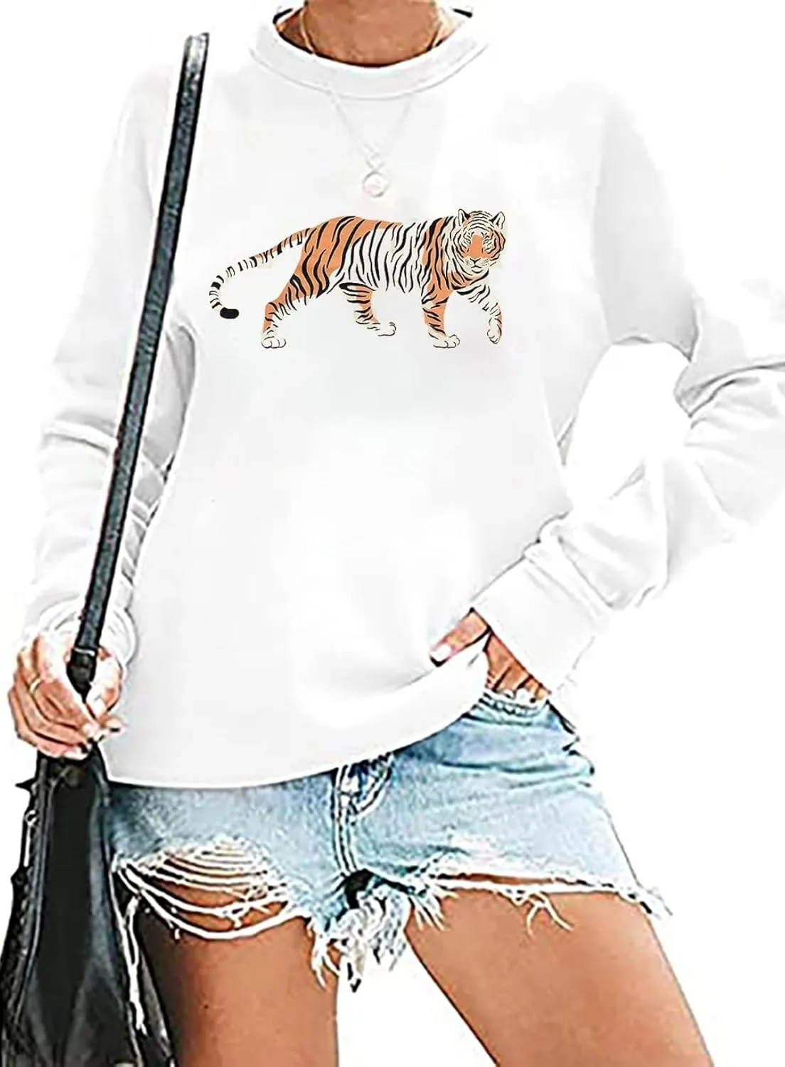 Tiger Sweatshirt Women Vintage Leopard Tiger Graphic Pullovers Animal Lover Long Sleeve Top Fall Casual Crewneck Shirt