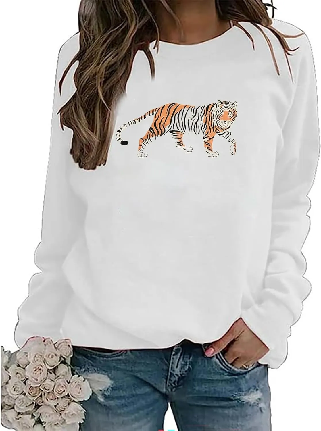 Tiger Sweatshirt Women Vintage Leopard Tiger Graphic Pullovers Animal Lover Long Sleeve Top Fall Casual Crewneck Shirt