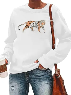 Tiger Sweatshirt Women Vintage Leopard Tiger Graphic Pullovers Animal Lover Long Sleeve Top Fall Casual Crewneck Shirt