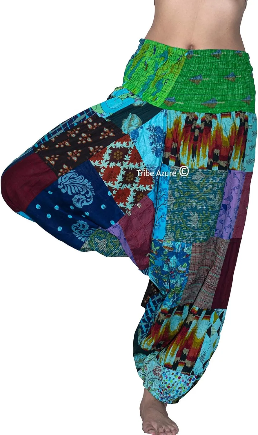 Tribe Azure 100% Cotton Casual Pants Patchwork Comfortable Baggy Yoga Hippie Boho Colorful