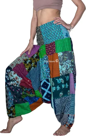 Tribe Azure 100% Cotton Casual Pants Patchwork Comfortable Baggy Yoga Hippie Boho Colorful