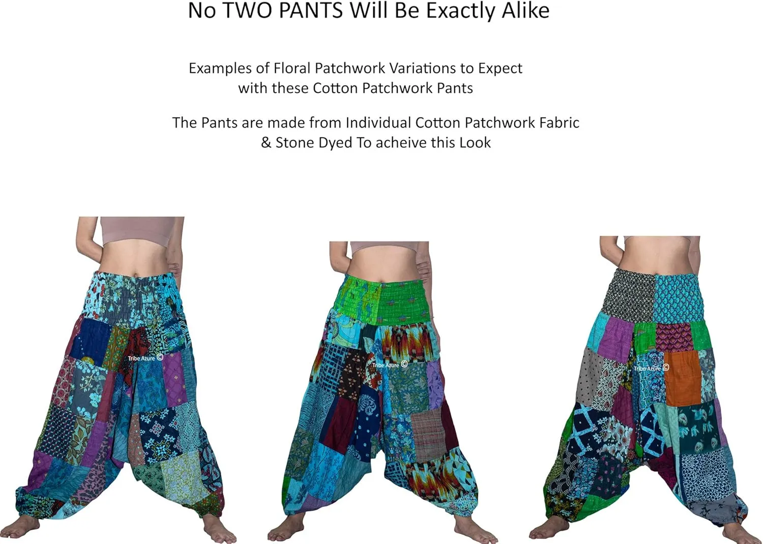 Tribe Azure 100% Cotton Casual Pants Patchwork Comfortable Baggy Yoga Hippie Boho Colorful
