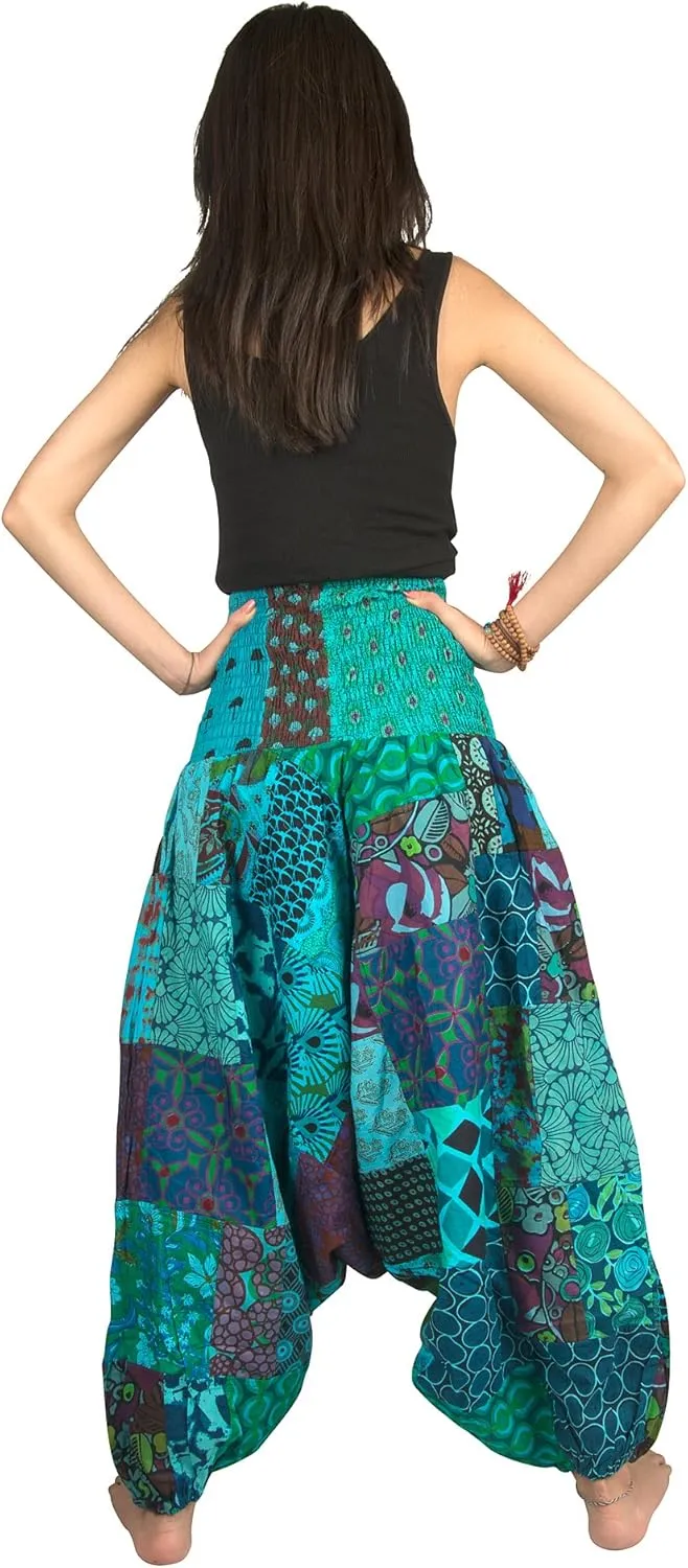 Tribe Azure 100% Cotton Casual Pants Patchwork Comfortable Baggy Yoga Hippie Boho Colorful