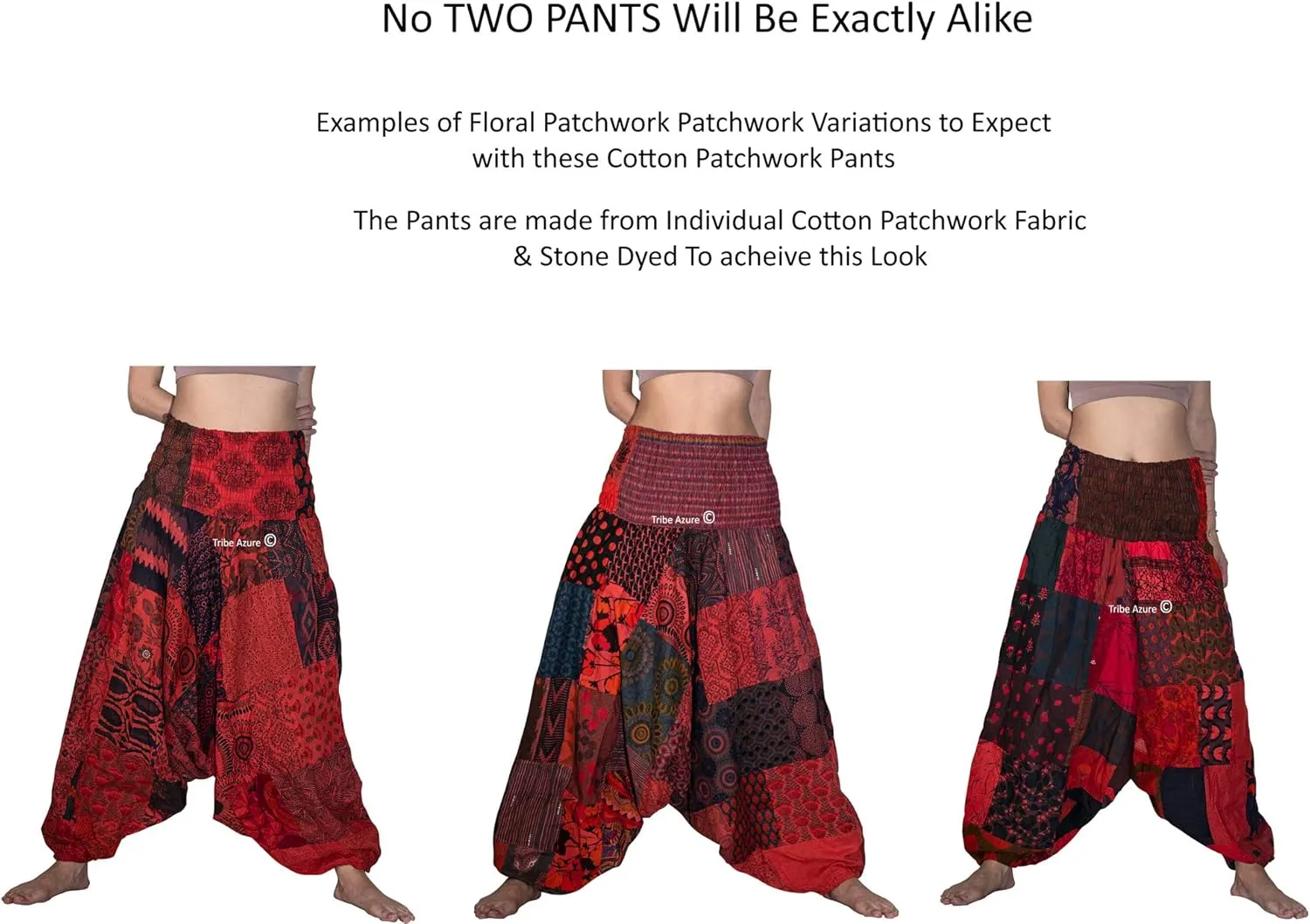Tribe Azure 100% Cotton Casual Pants Patchwork Comfortable Baggy Yoga Hippie Boho Colorful