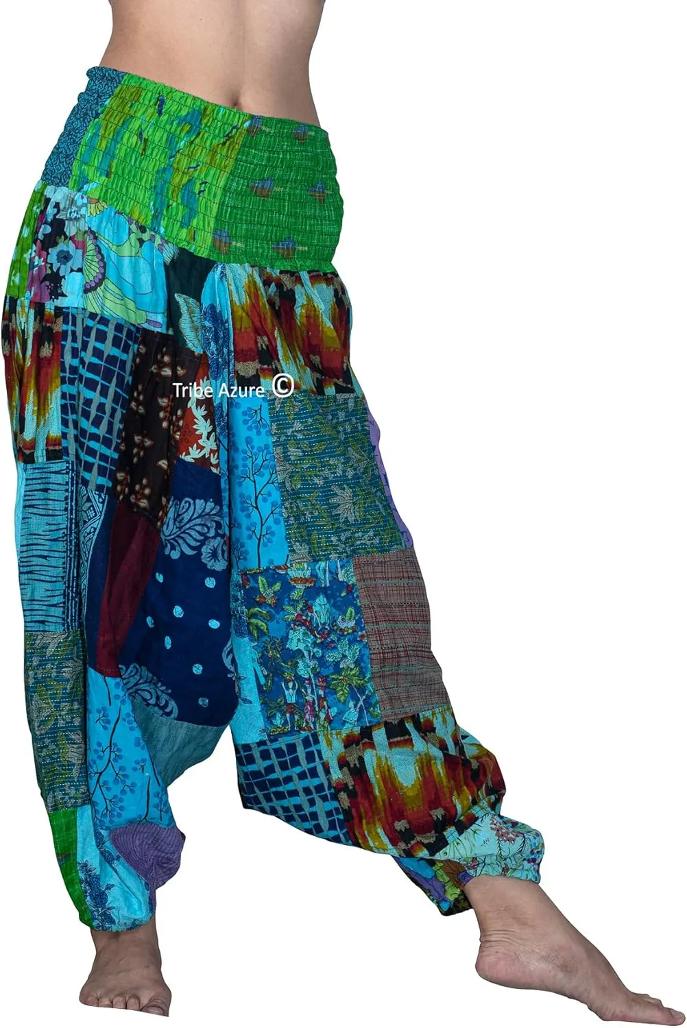 Tribe Azure 100% Cotton Casual Pants Patchwork Comfortable Baggy Yoga Hippie Boho Colorful