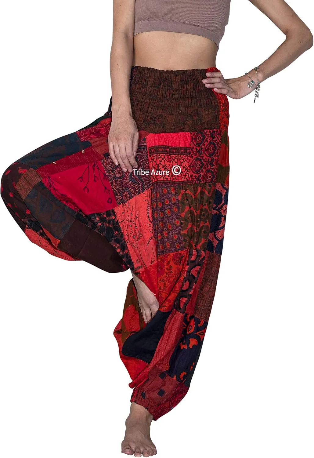Tribe Azure 100% Cotton Casual Pants Patchwork Comfortable Baggy Yoga Hippie Boho Colorful