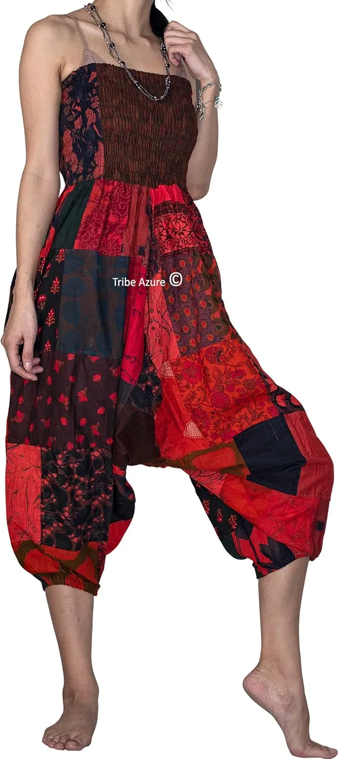 Tribe Azure 100% Cotton Casual Pants Patchwork Comfortable Baggy Yoga Hippie Boho Colorful