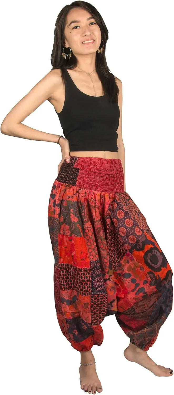 Tribe Azure 100% Cotton Casual Pants Patchwork Comfortable Baggy Yoga Hippie Boho Colorful
