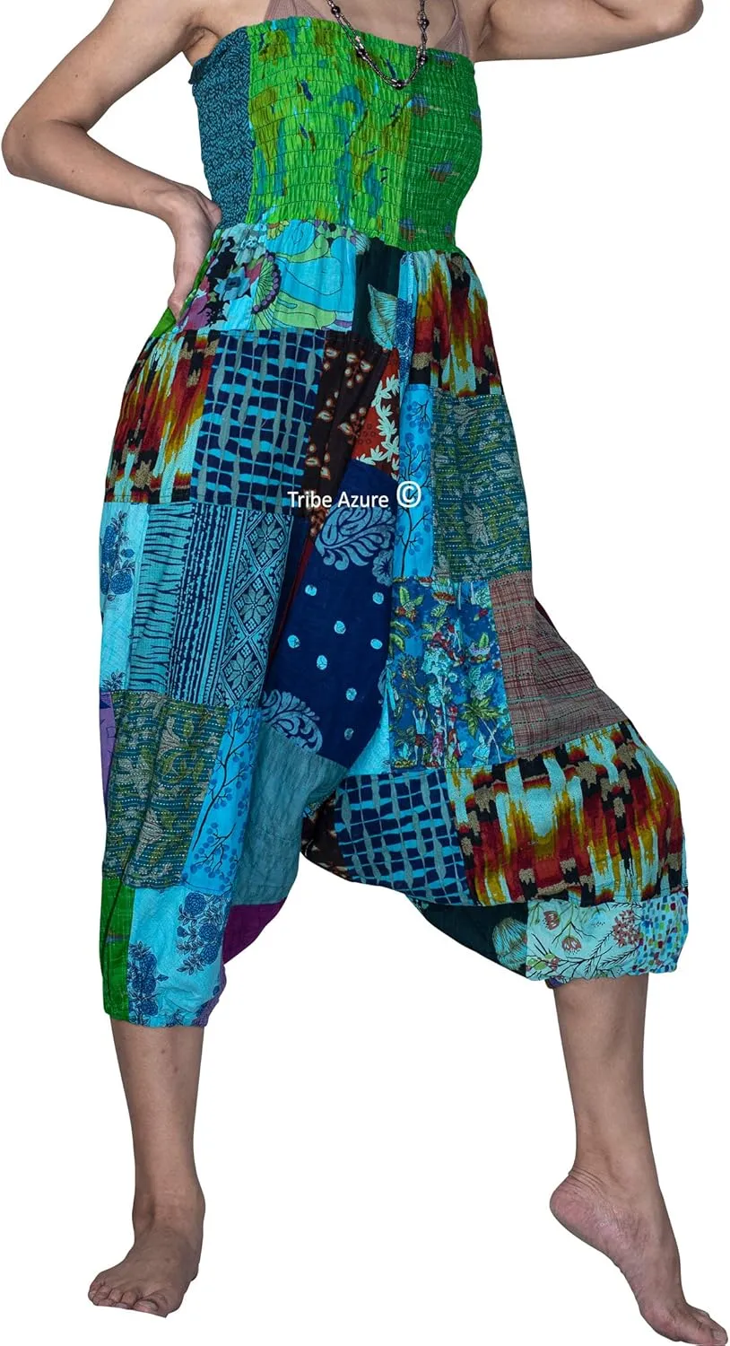 Tribe Azure 100% Cotton Casual Pants Patchwork Comfortable Baggy Yoga Hippie Boho Colorful
