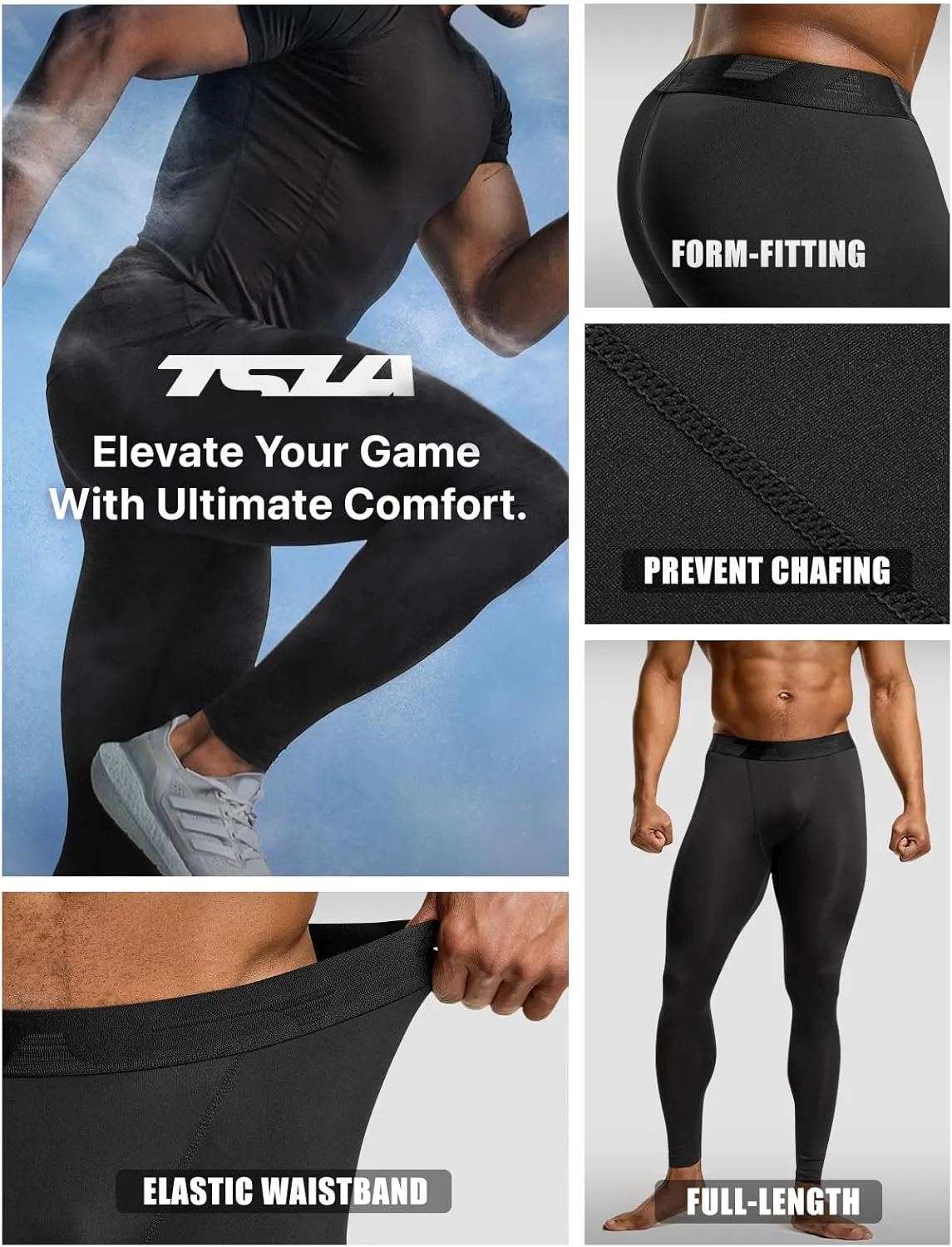 TSLA Men's Compression Pants - Cool Dry Athletic Sports Workout Running Tights Leggings Baselayer