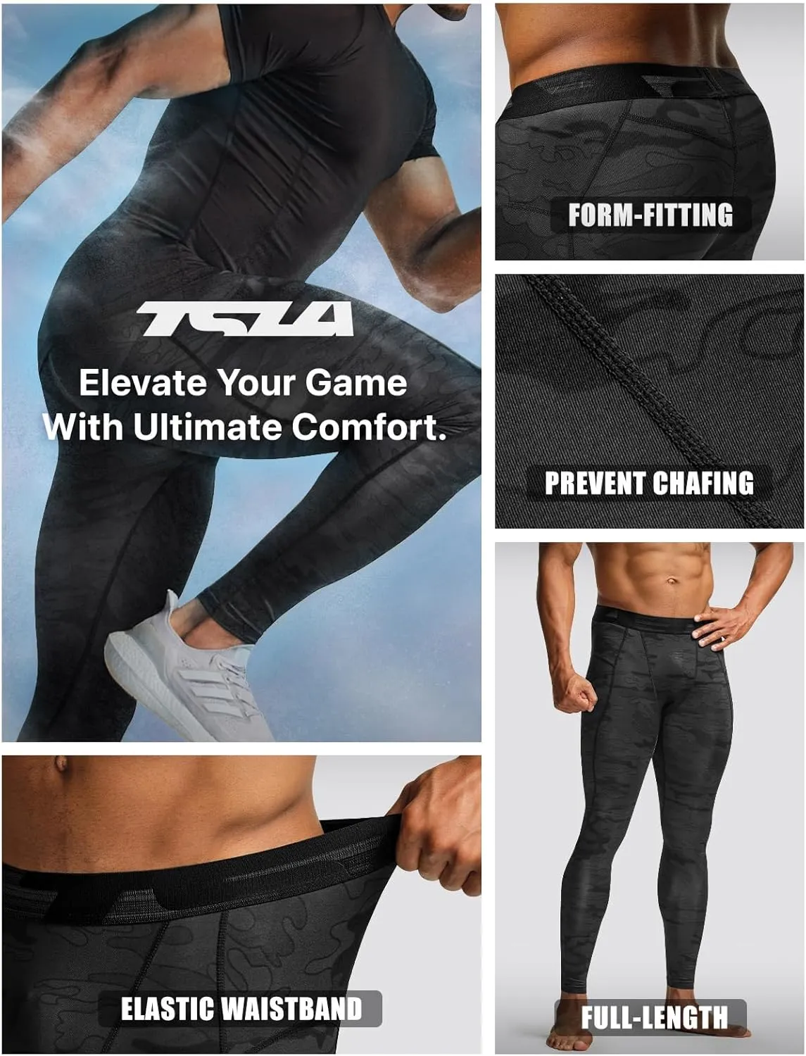 TSLA Men's Compression Pants - Cool Dry Athletic Sports Workout Running Tights Leggings Baselayer