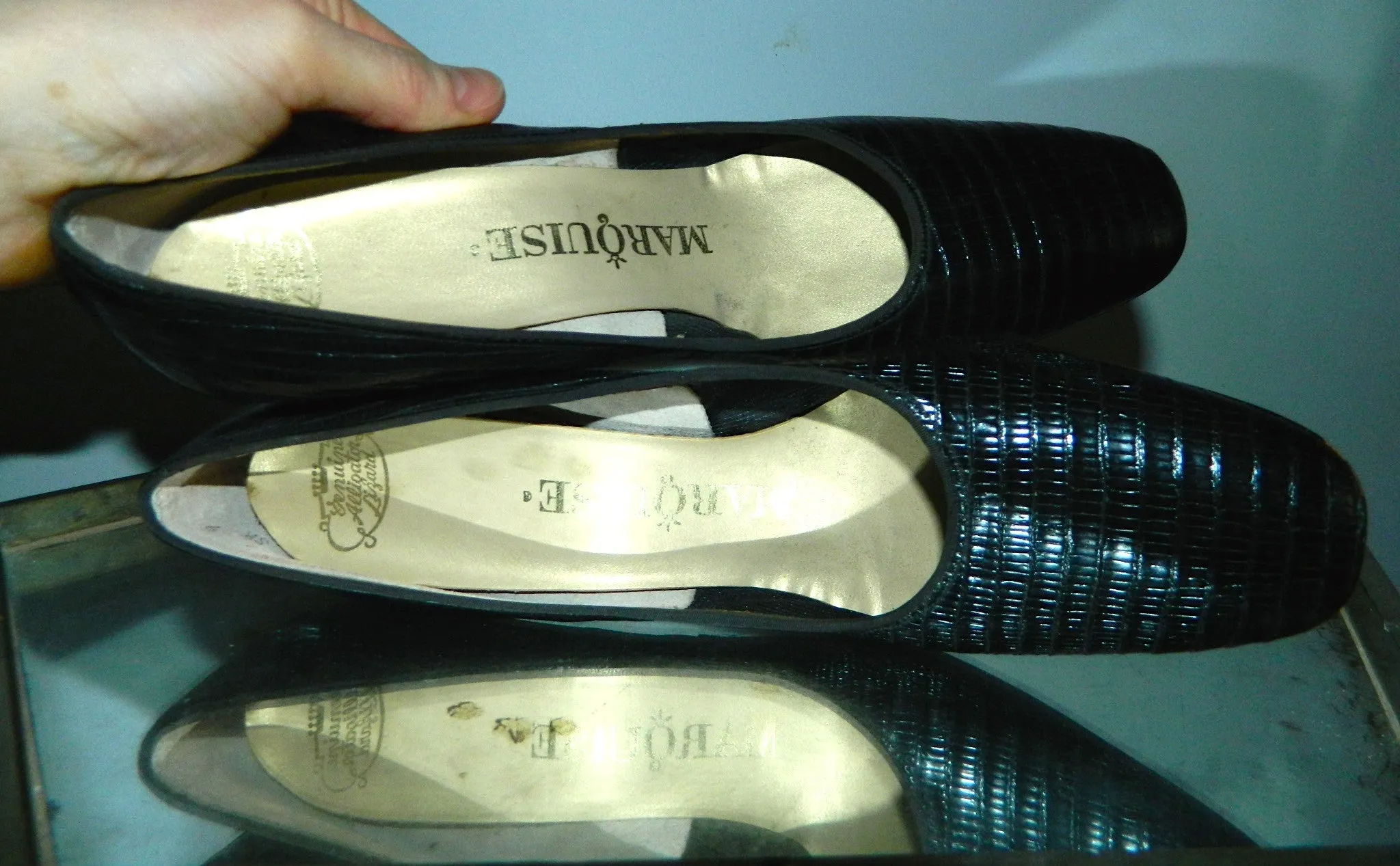 vintage 1960s black LIZARD heels shoes 7 1/2 N