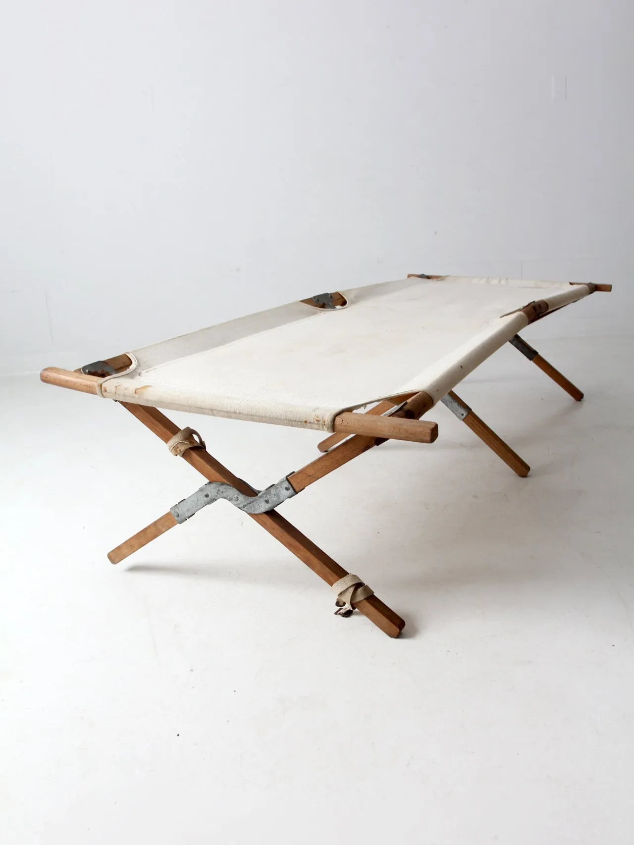 vintage wood & canvas x-frame cot