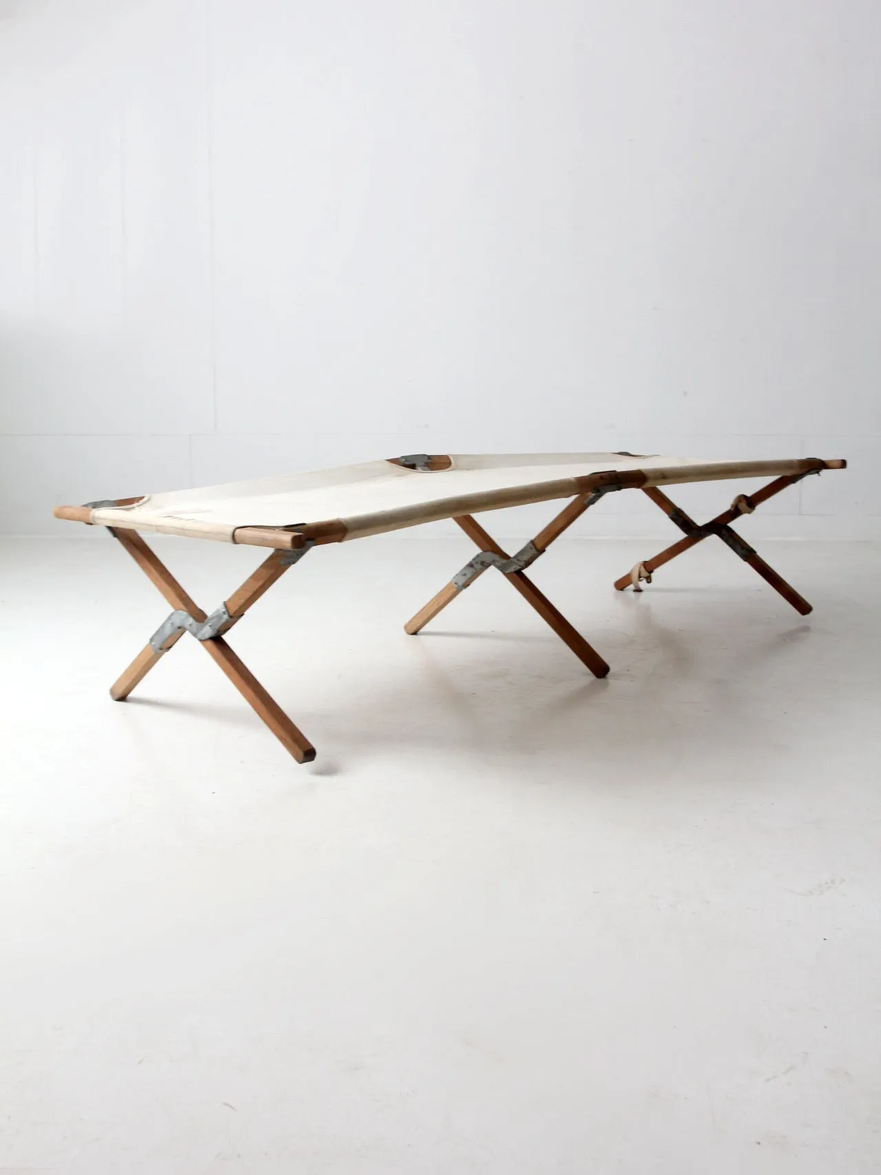 vintage wood & canvas x-frame cot