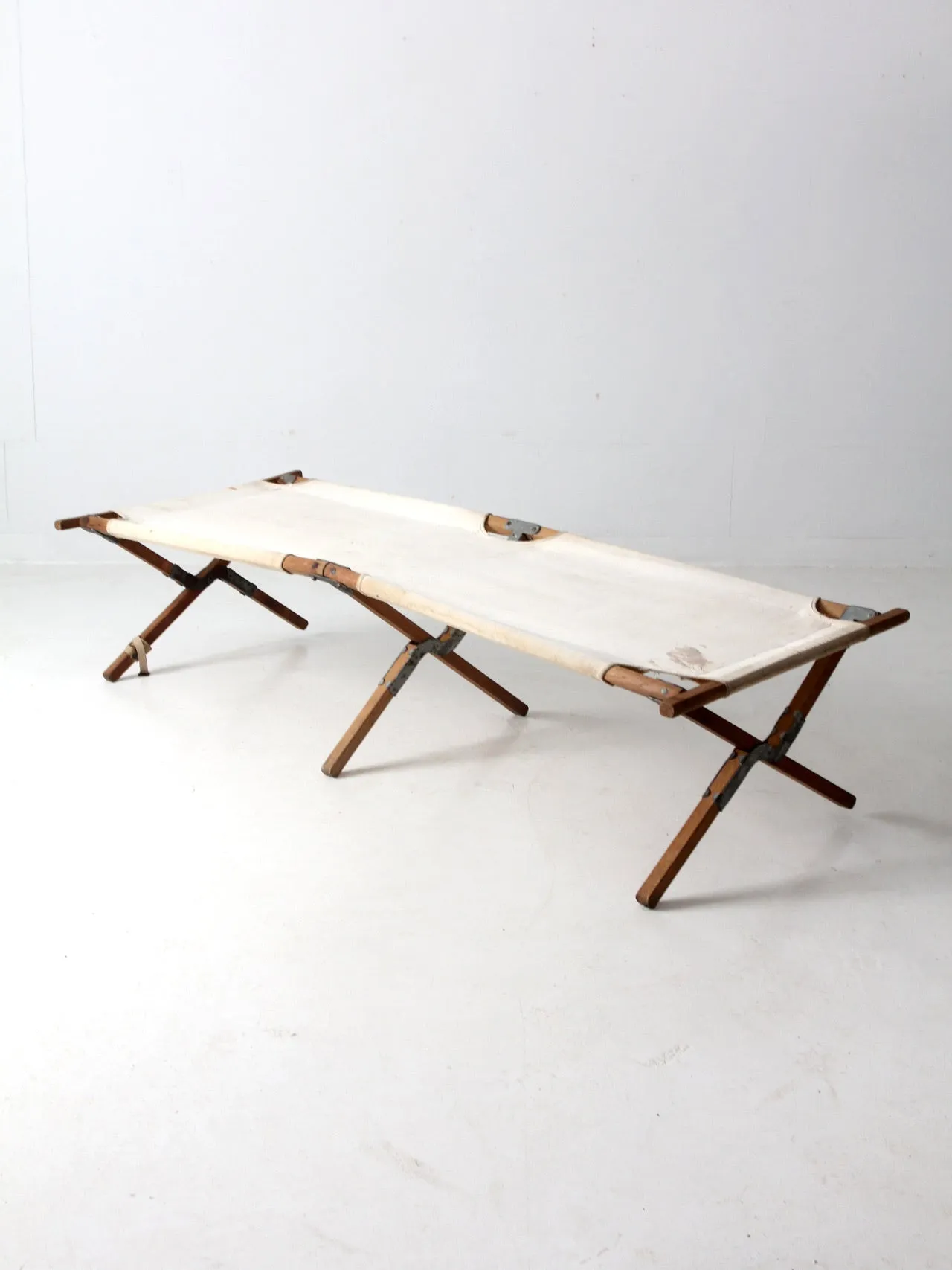 vintage wood & canvas x-frame cot