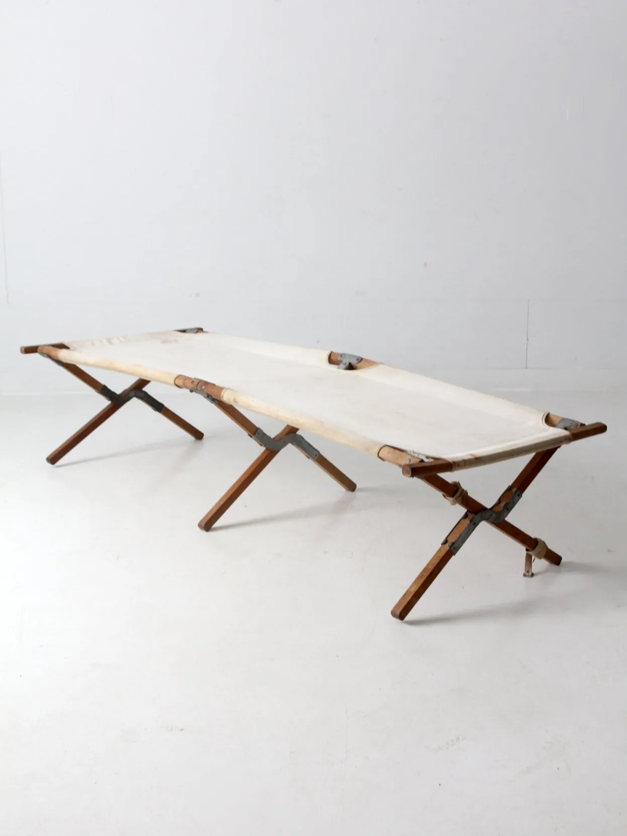 vintage wood & canvas x-frame cot