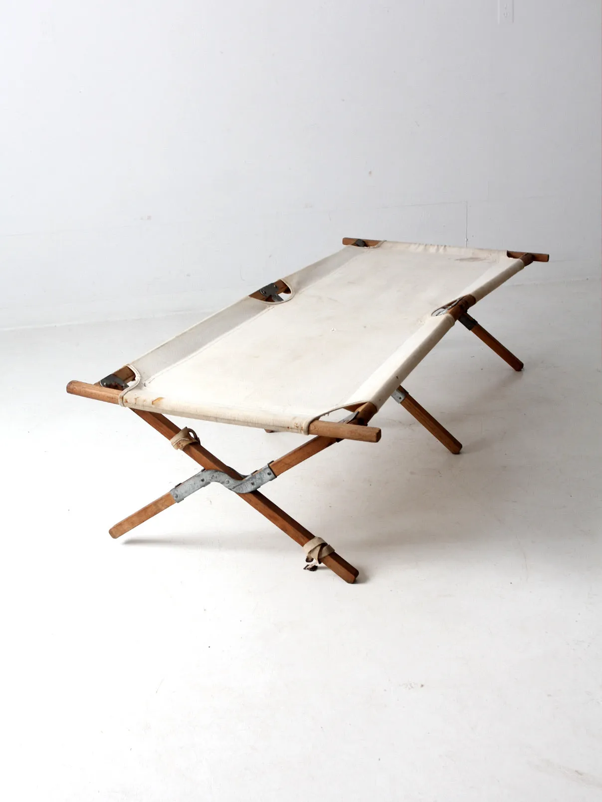 vintage wood & canvas x-frame cot