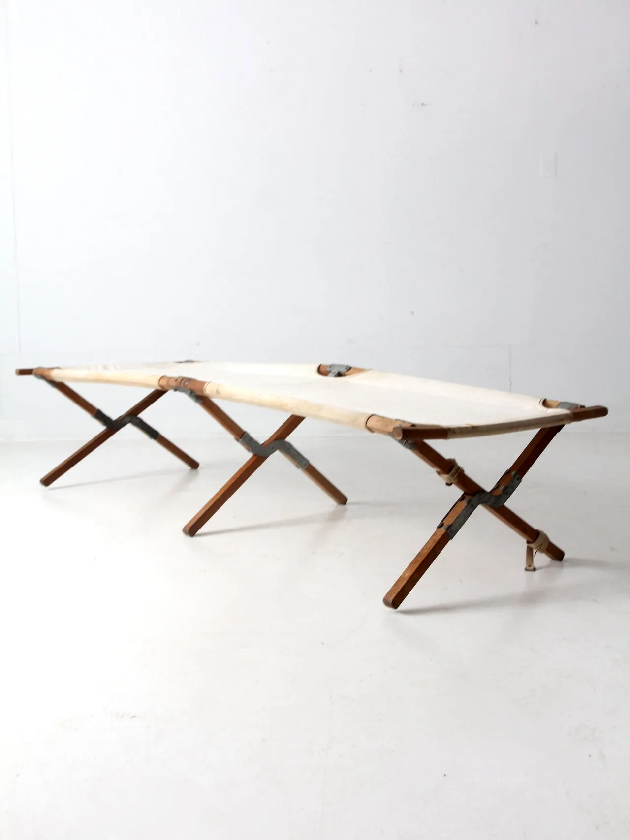 vintage wood & canvas x-frame cot