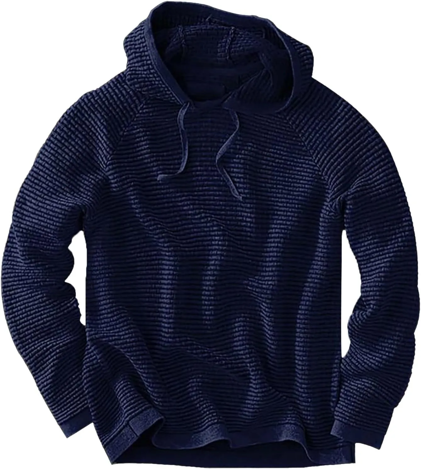 Waffle Hooded Sweatshirt for Men Long Sleeve Gym Athletic Hoodies Pure Color Drawstring Casual Pullover Tops
