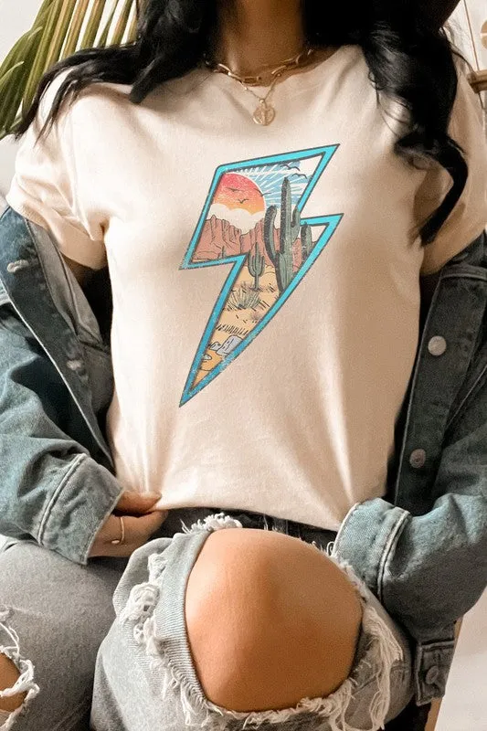 Western Desert Scene in Lightning Bolt Graphic Tee-SHIPS DIRECLTY TO YOU!