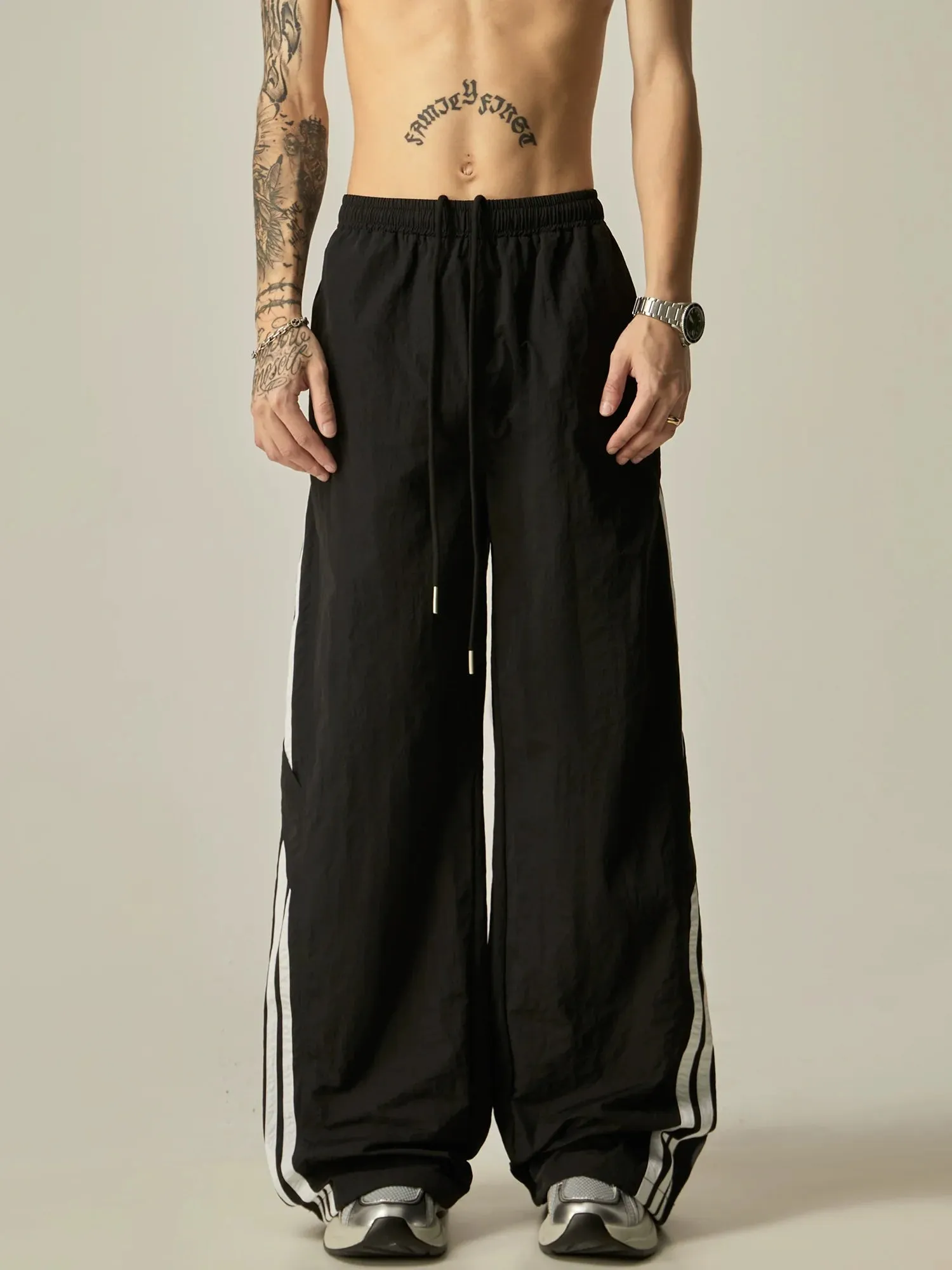 Wide-Leg Athletic Stripe Pants