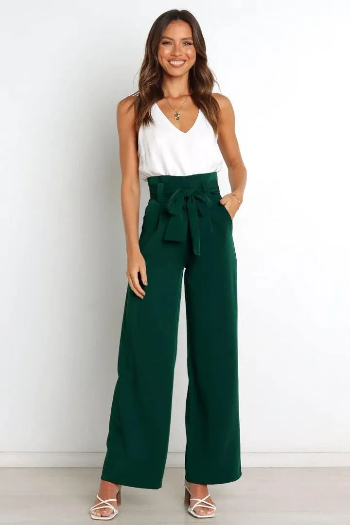 Wide Leg Dress Pants Womens Paperbag High Waisted Belted Business Casual Work Pants