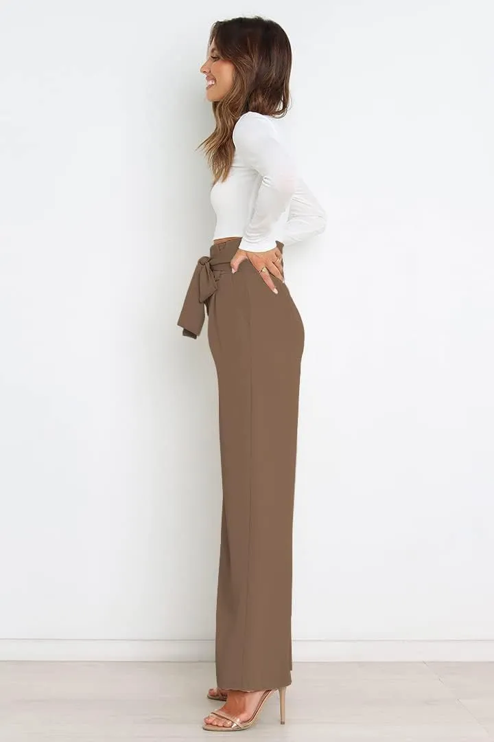 Wide Leg Dress Pants Womens Paperbag High Waisted Belted Business Casual Work Pants