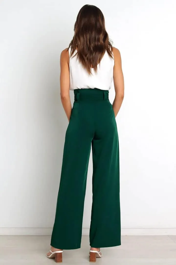 Wide Leg Dress Pants Womens Paperbag High Waisted Belted Business Casual Work Pants