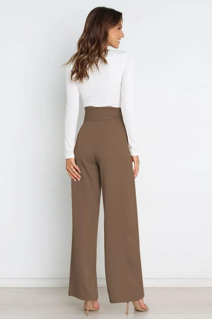 Wide Leg Dress Pants Womens Paperbag High Waisted Belted Business Casual Work Pants