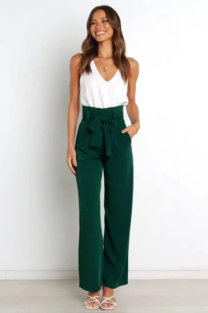 Wide Leg Dress Pants Womens Paperbag High Waisted Belted Business Casual Work Pants