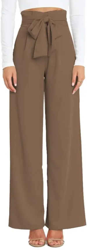 Wide Leg Dress Pants Womens Paperbag High Waisted Belted Business Casual Work Pants