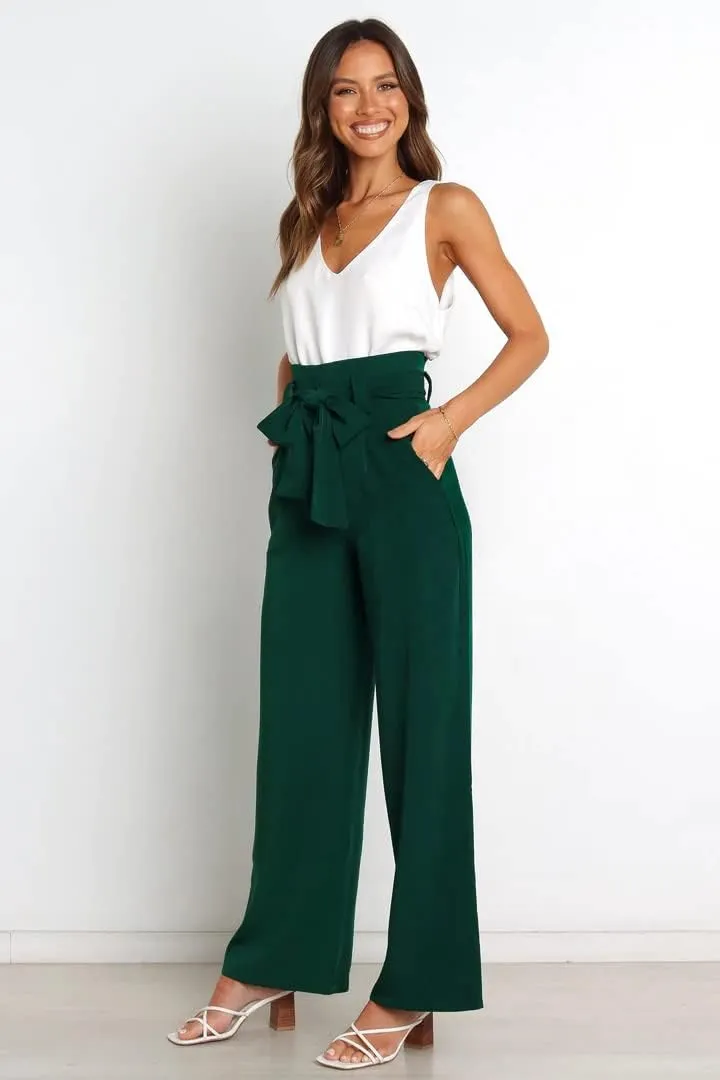 Wide Leg Dress Pants Womens Paperbag High Waisted Belted Business Casual Work Pants